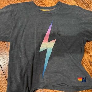 Aviator Nation Charcoal Tee with Pink and Purple Lightning Bolt